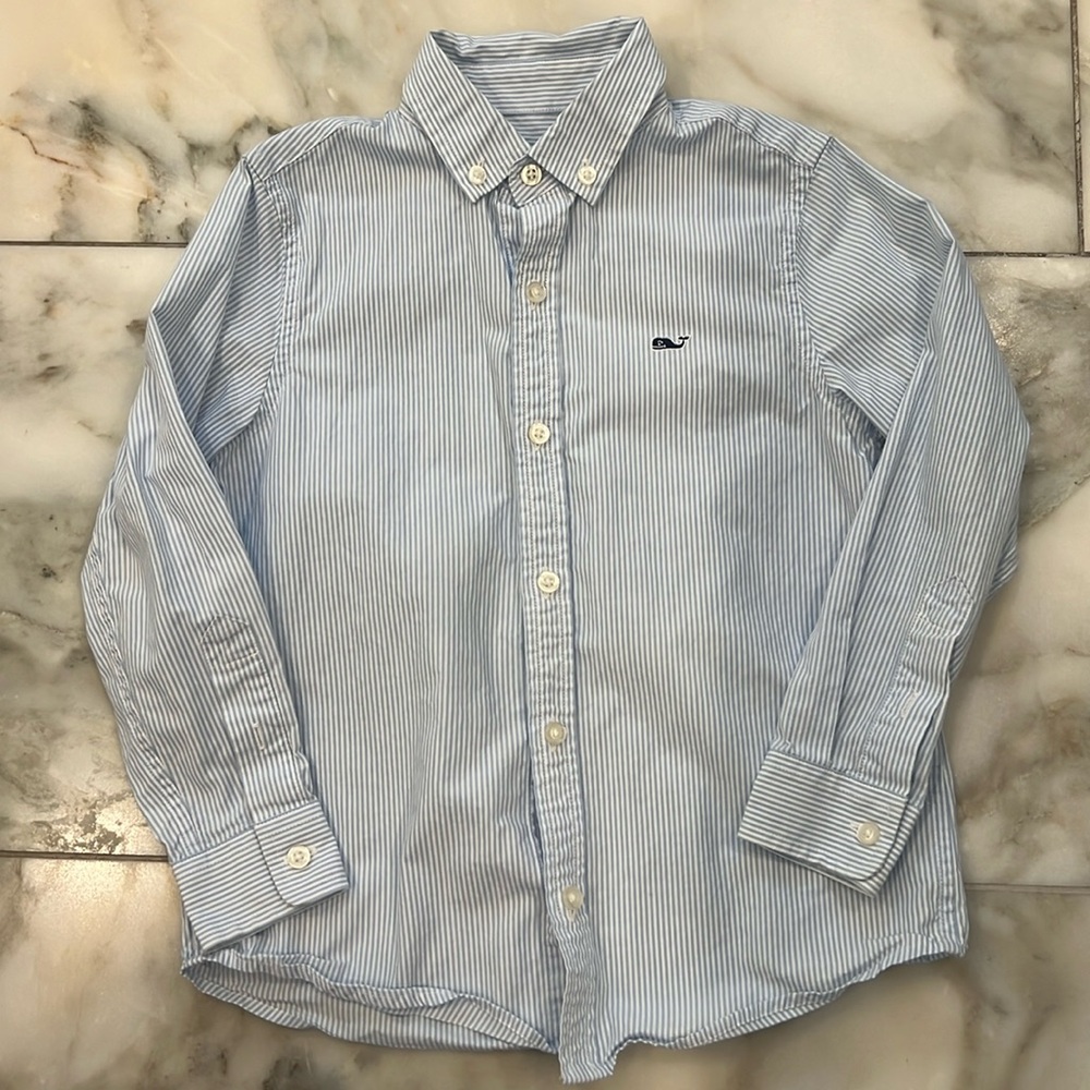 Vineyard Vines boys button up shirt blue white size 5